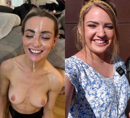 Before and after blonde cum Queens