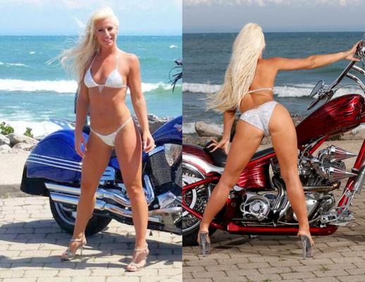 Melissa Stripper Bikini de hilo plateado en motocicleta