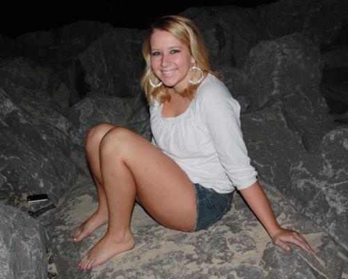 Gorgeous blonde in jean shorts on the beach