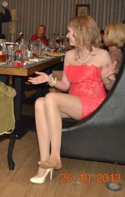 Blonde Russian Slut in Tan Pantyhose