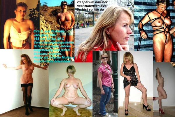 Die blonde deutsche MILF Eva – gekleidet, nackt und mit Bildunterschriften versehen