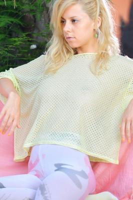 Dream July, blonde teen in fashion pantyhose