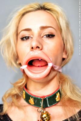 Blonde sub wearing plastic lips