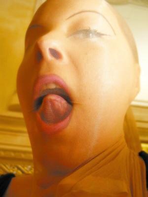 Her mask (pantyhose fetish, face and tongue)