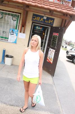 Blonde teen Britney gets fucked behind the grocery store