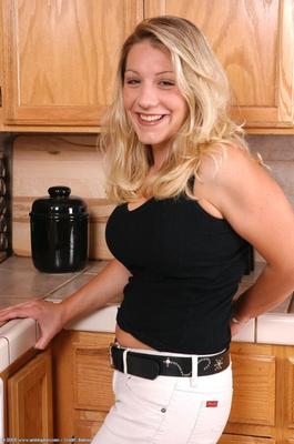 big tit blonde Brandie in the kitchen